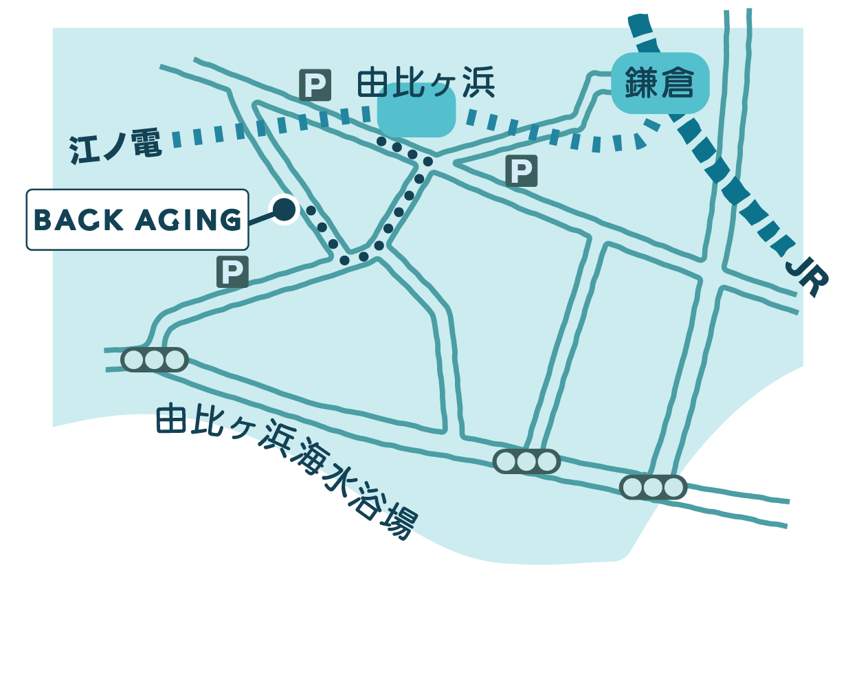 BACK AGING 鎌倉由比ヶ浜店の地図