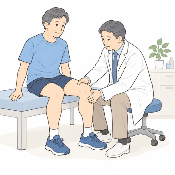 医師が膝の外側を診ている